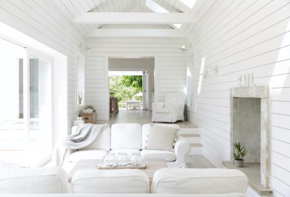 Timeless white ceiling shiplap beachhouse